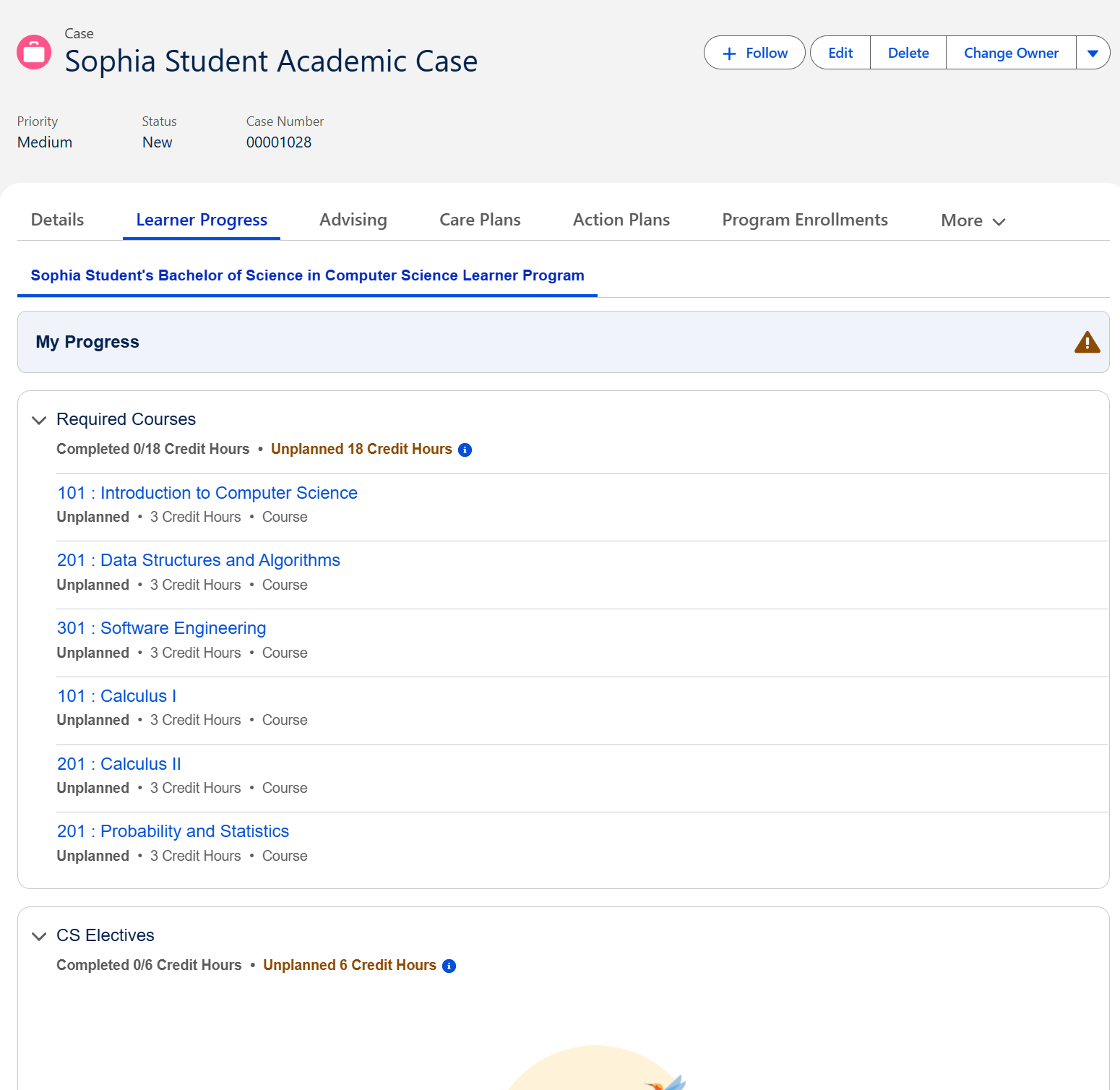 Sophia Student's Academic Case at Connected University, a fictional Salesforce Education Cloud org