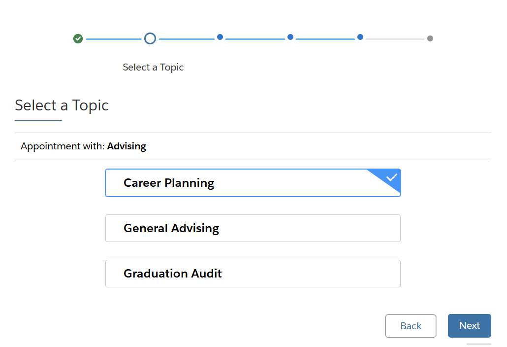 Scheduling an advising appointment on Salesforce Education Cloud